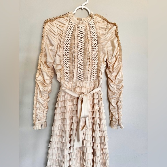 NWOT Zimmermann Espionage Tiered Belted Lace Up Stretch Silk Midi Dress Sz 0/XS - Picture 2 of 8